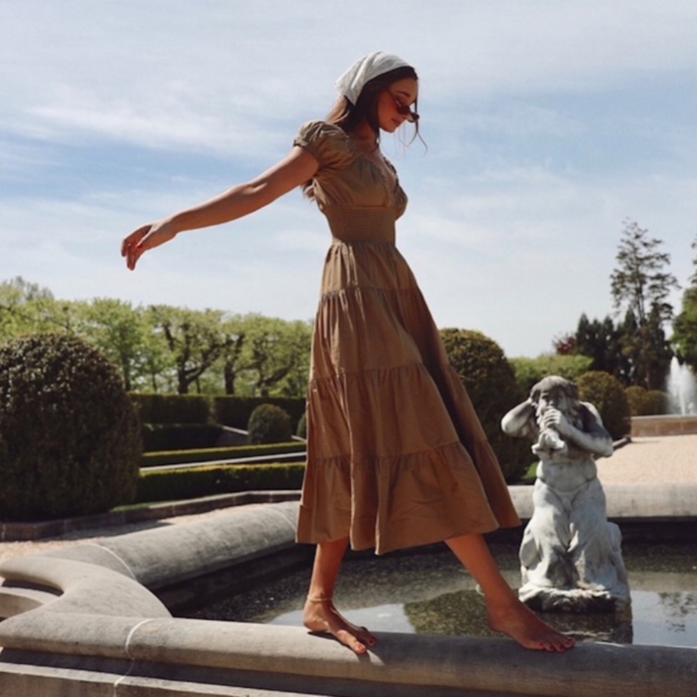 Danielle Bernstein Beige Smocked Dress